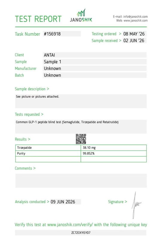 Janoshik Lab Test Report - Tirzepatide 99.852% purity